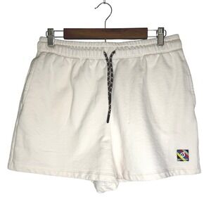 Peloton SU121 Sweat Shorts Cream White Embroidered Logo Drawstring Womens Large